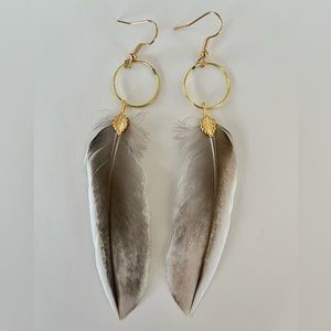 Boho feather earrings - duck feathers - gold plated brass - handcrafted